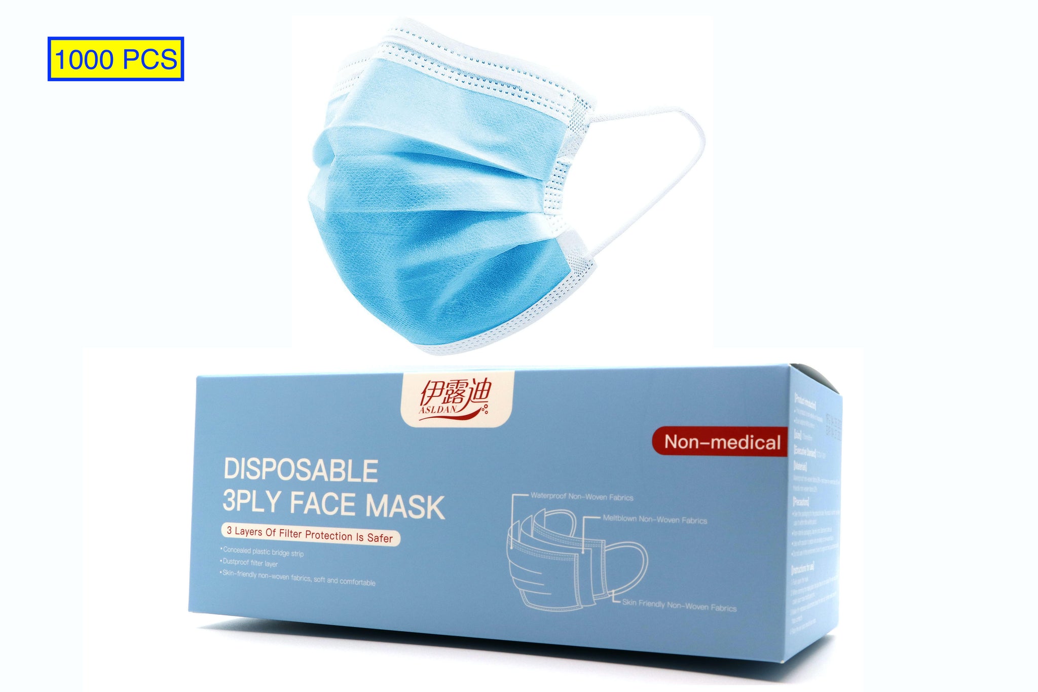 1,000 PCS Disposable Face Mask Mouth & Nose Protector Respirator Masks with Filter